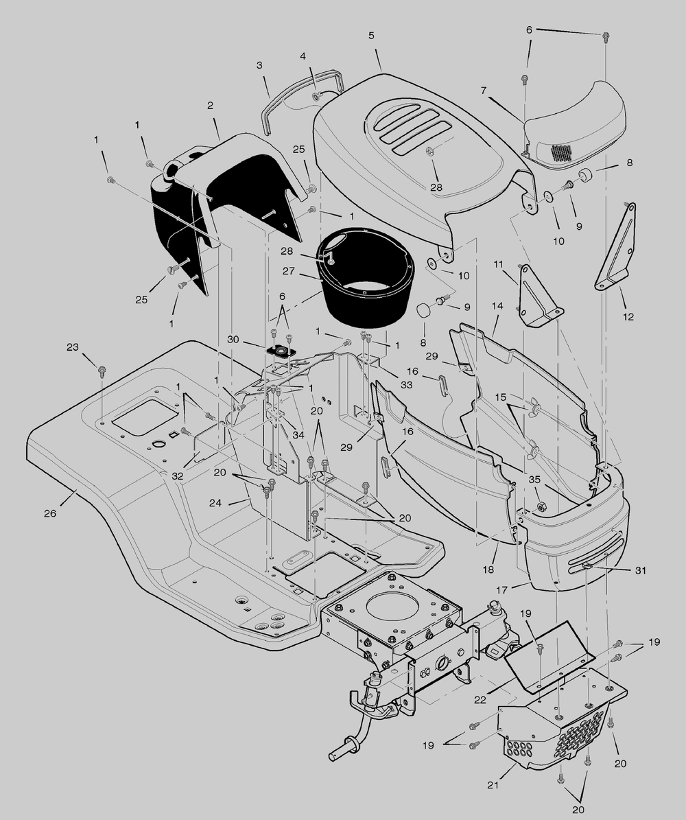 Hood And Grille Diagram and Parts List for 461603X48A 2003 Briggs and Stratton Lawn Tractor